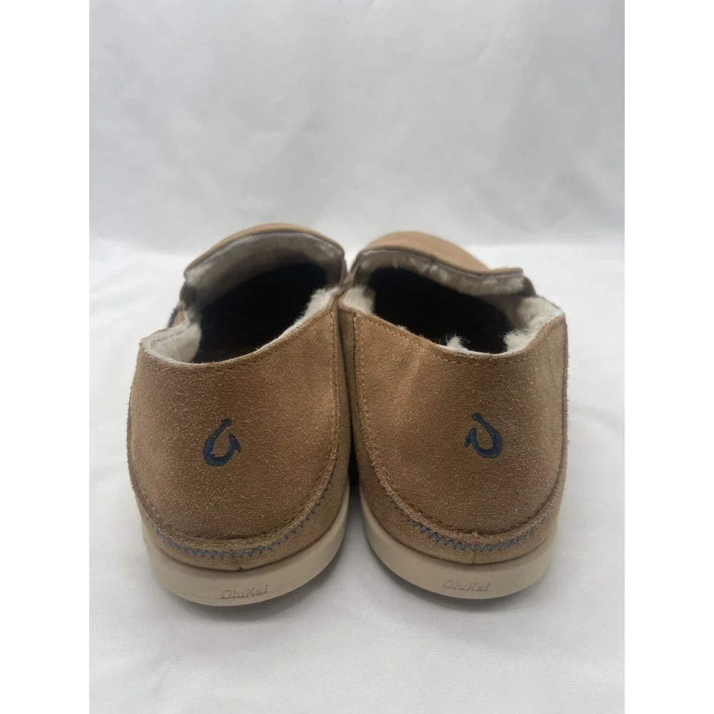 Olukai Shoes Mens 12 Hele Malie Tan Leather‎ Suede Wool Lining